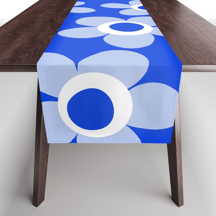 Blue Maisie Flowers Cheerful Floral Pattern in Royal Blue and Light Blue Table Runner Gallery Image 1