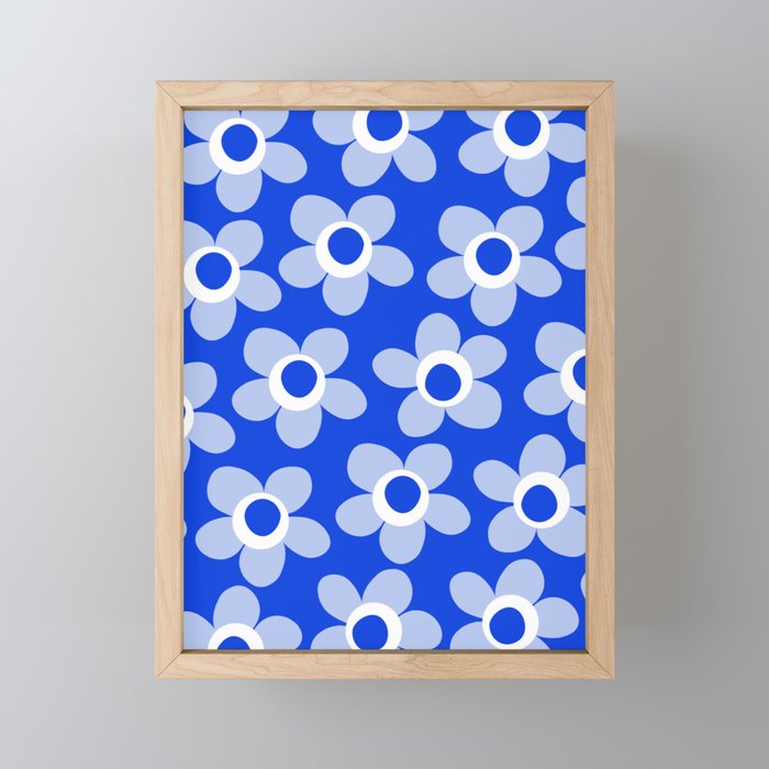 Blue Maisie Flowers Cheerful Floral Pattern in Royal Blue and Light Blue Mini Art Print Gallery Image 1