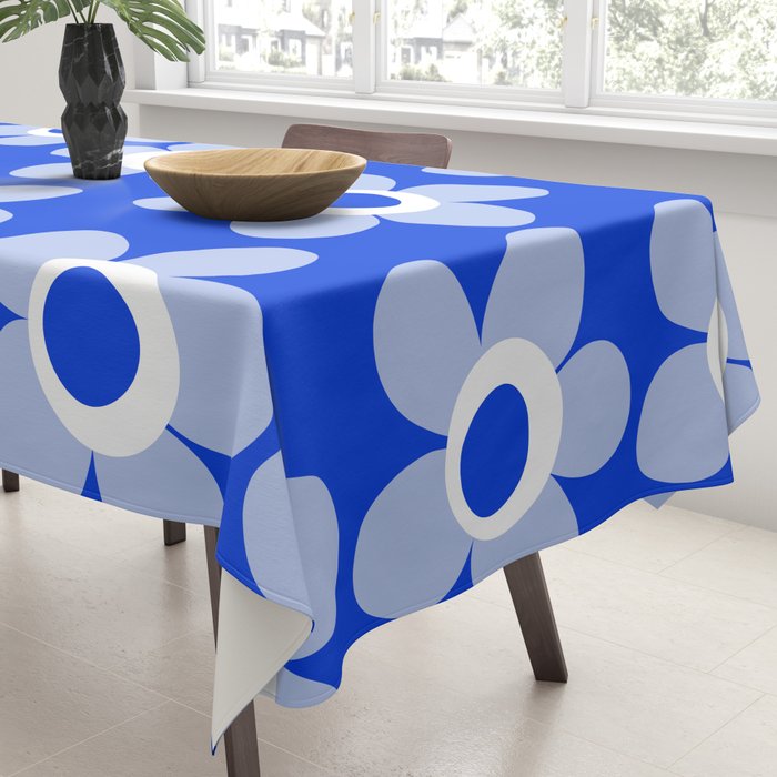 Blue Maisie Flowers Cheerful Floral Pattern in Royal Blue and Light Blue Tablecloth Gallery Image 3