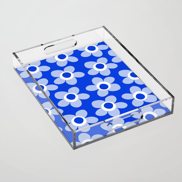 Blue Maisie Flowers Cheerful Floral Pattern in Royal Blue and Light Blue Acrylic Tray Gallery Image 1