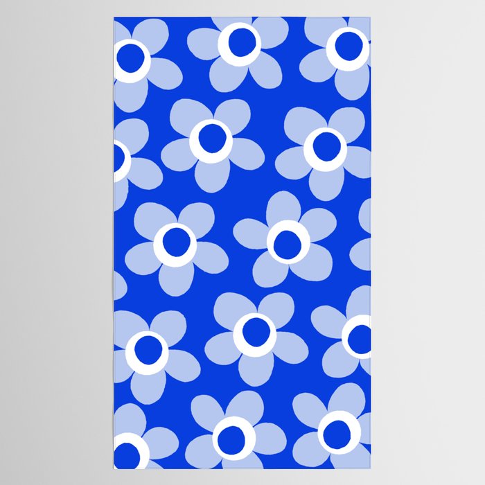 Blue Maisie Flowers Cheerful Floral Pattern in Royal Blue and Light Blue Tablecloth Gallery Image 2