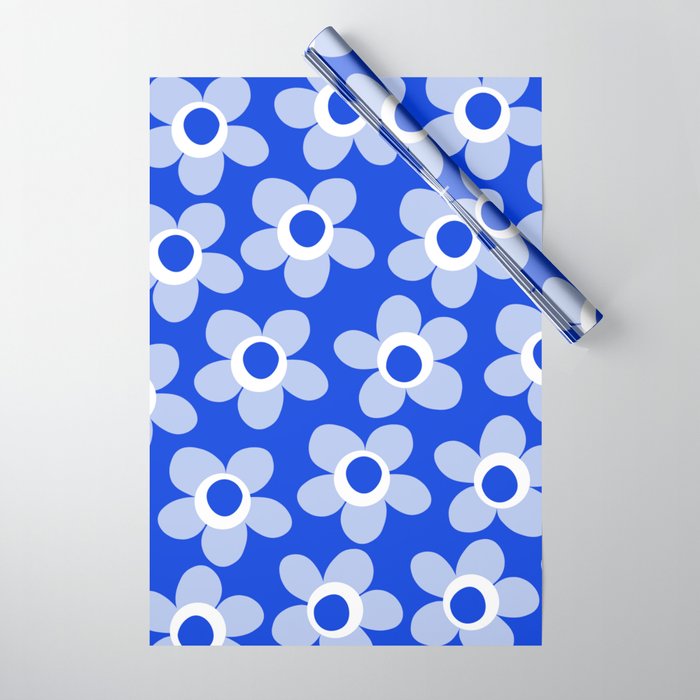 Blue Maisie Flowers Cheerful Floral Pattern in Royal Blue and Light Blue Wrapping Paper Gallery Image 1
