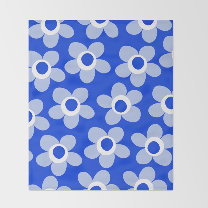 Blue Maisie Flowers Cheerful Floral Pattern in Royal Blue and Light Blue Throw Blanket Gallery Image 2