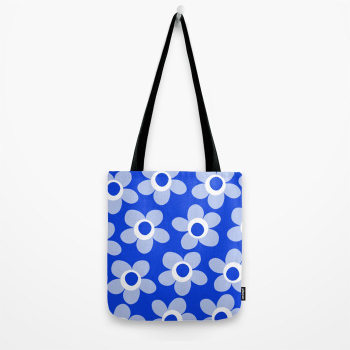 Blue Maisie Flowers Cheerful Floral Pattern in Royal Blue and Light Blue Tote Bag Gallery Image 2