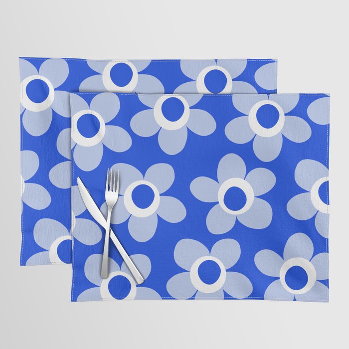 Blue Maisie Flowers Cheerful Floral Pattern in Royal Blue and Light Blue Placemat Gallery Image 1