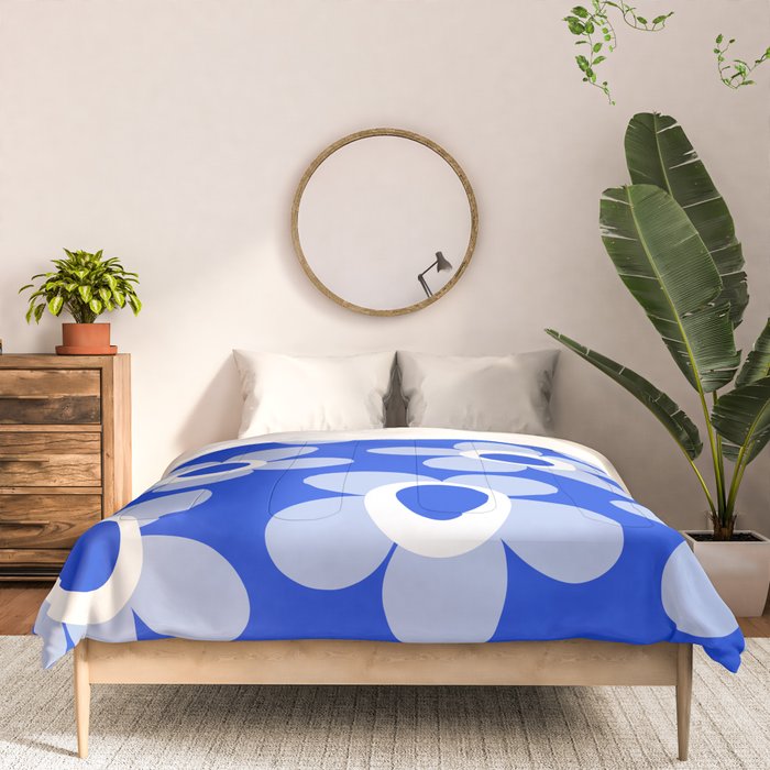 Blue Maisie Flowers Cheerful Floral Pattern in Royal Blue and Light Blue Comforter Gallery Image 3