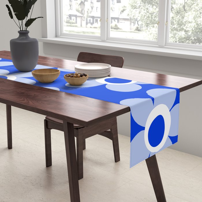 Blue Maisie Flowers Cheerful Floral Pattern in Royal Blue and Light Blue Table Runner Gallery Image 2