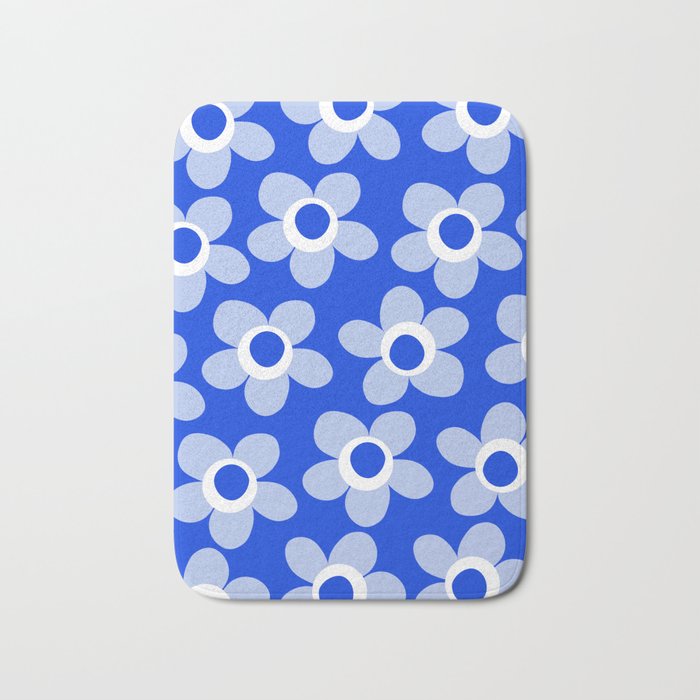 Blue Maisie Flowers Cheerful Floral Pattern in Royal Blue and Light Blue Bath Mat Gallery Image 1