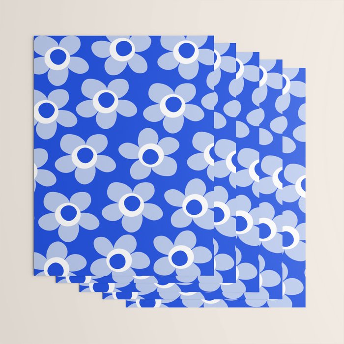 Blue Maisie Flowers Cheerful Floral Pattern in Royal Blue and Light Blue Wrapping Paper Gallery Image 3