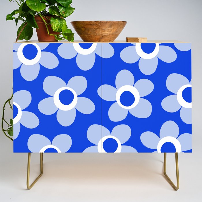 Blue Maisie Flowers Cheerful Floral Pattern in Royal Blue and Light Blue Credenza Gallery Image 1