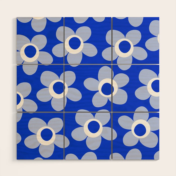 Blue Maisie Flowers Cheerful Floral Pattern in Royal Blue and Light Blue Wood Wall Art Gallery Image 1
