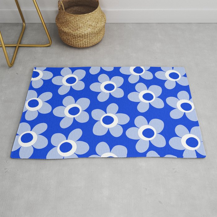 Blue Maisie Flowers Cheerful Floral Pattern in Royal Blue and Light Blue Rug Gallery Image 1