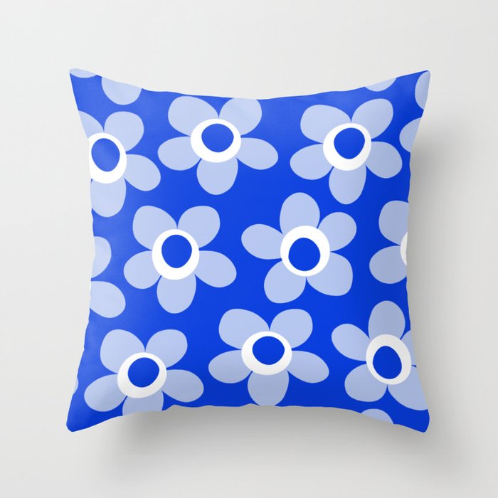 Blue Maisie Flowers Cheerful Floral Pattern in Royal Blue and Light Blue Throw Pillow Gallery Image 6