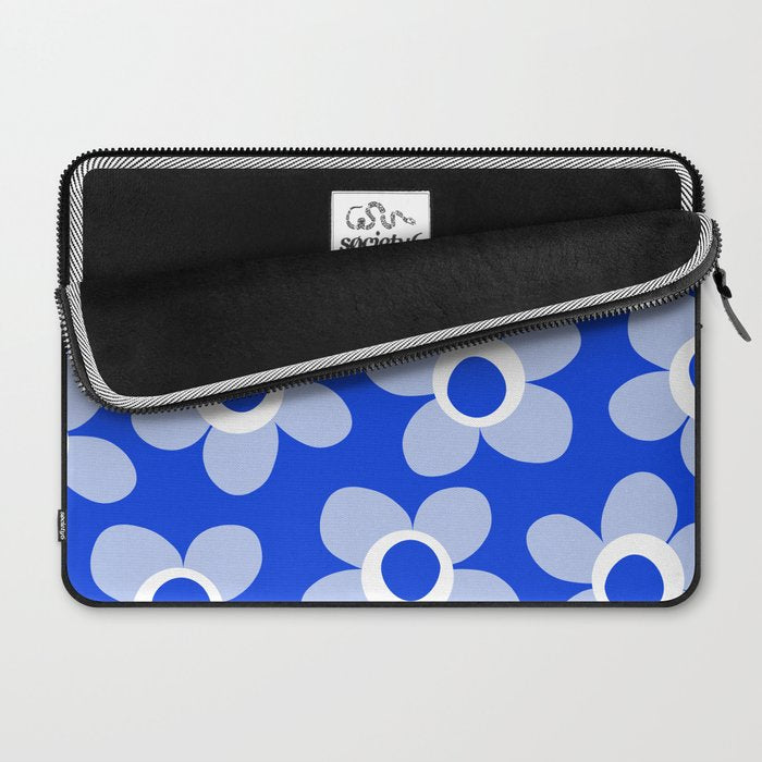 Blue Maisie Flowers Cheerful Floral Pattern in Royal Blue and Light Blue Laptop Sleeve Gallery Image 2