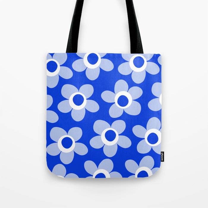 Blue Maisie Flowers Cheerful Floral Pattern in Royal Blue and Light Blue Tote Bag Gallery Image 1