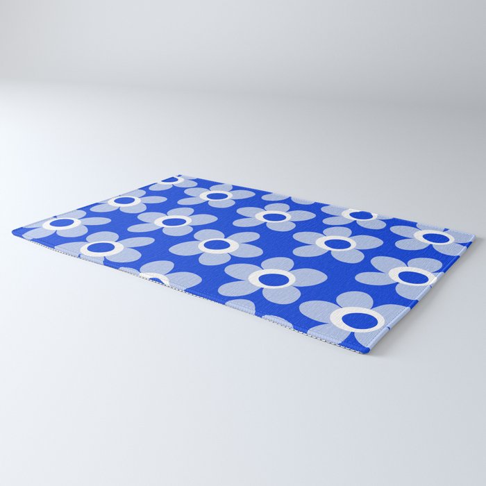 Blue Maisie Flowers Cheerful Floral Pattern in Royal Blue and Light Blue Rug Gallery Image 3