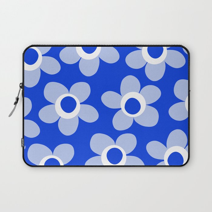 Blue Maisie Flowers Cheerful Floral Pattern in Royal Blue and Light Blue Laptop Sleeve Gallery Image 1