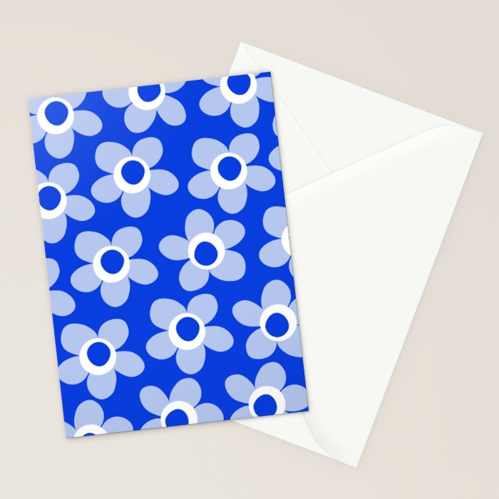 Blue Maisie Flowers Cheerful Floral Pattern in Royal Blue and Light Blue Stationery Card Gallery Image 2