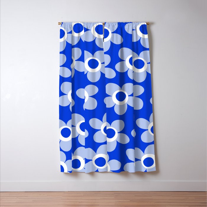 Blue Maisie Flowers Cheerful Floral Pattern in Royal Blue and Light Blue Window Curtain Gallery Image 3