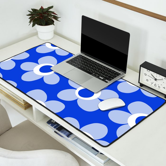 Blue Maisie Flowers Cheerful Floral Pattern in Royal Blue and Light Blue Desk Mat Gallery Image 2