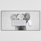 Baby Elephant - Black & White Desk Mat Gallery Image 1