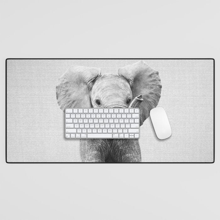 Baby Elephant - Black & White Desk Mat Gallery Image 1