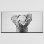 Baby Elephant - Black & White Desk Mat Gallery Image 3