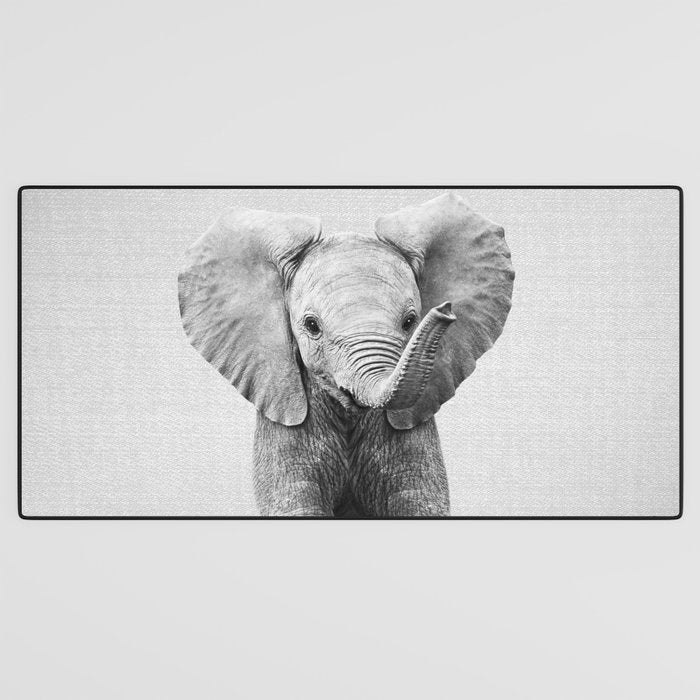 Baby Elephant - Black & White Desk Mat Gallery Image 3