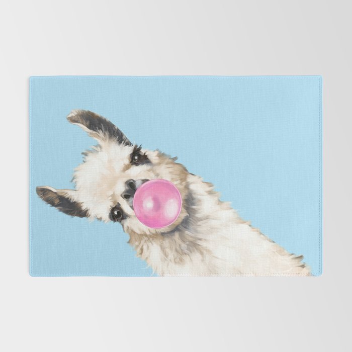 Bubble Gum Sneaky Llama in Blue Rug Gallery Image 2