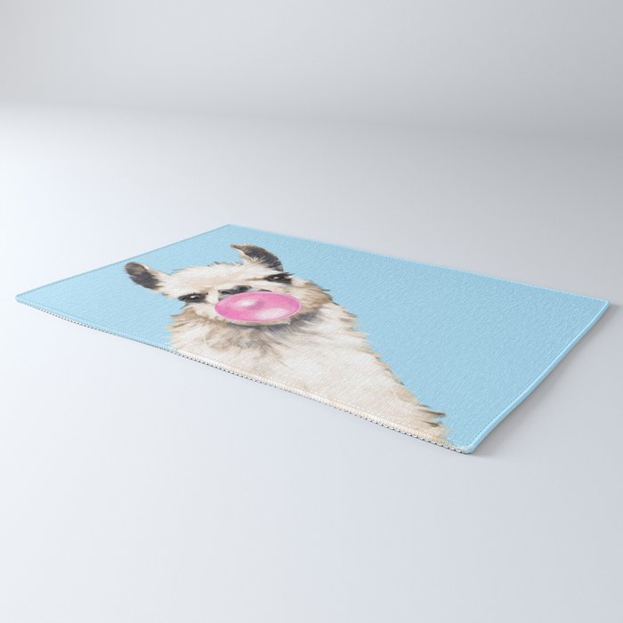 Bubble Gum Sneaky Llama in Blue Rug Gallery Image 3