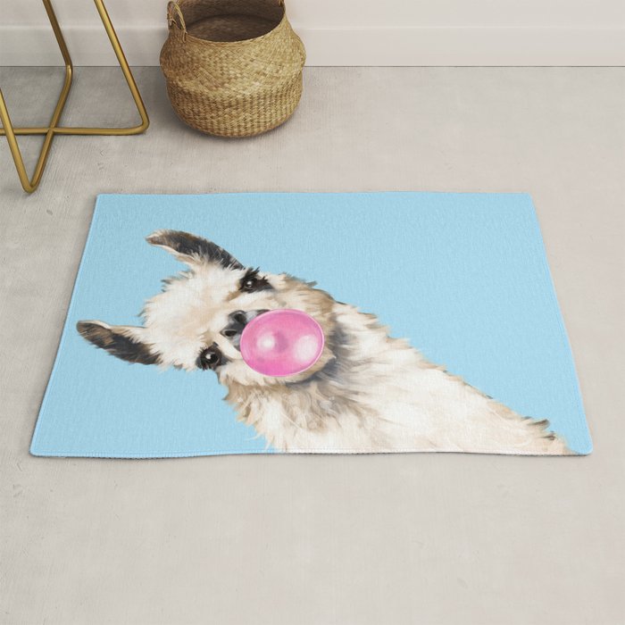 Bubble Gum Sneaky Llama in Blue Rug Gallery Image 1