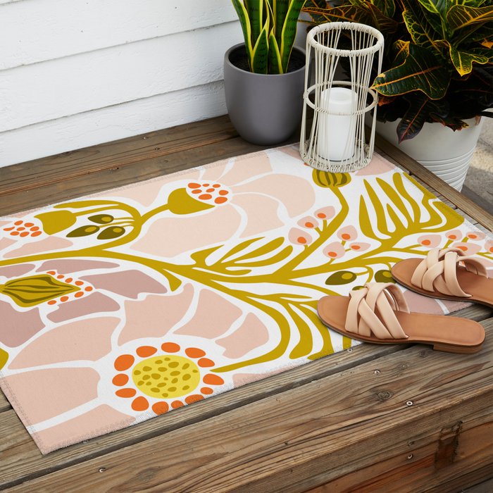 Light Backyard flower modern floral illustration  Outdoor Rug Gallery Image 2