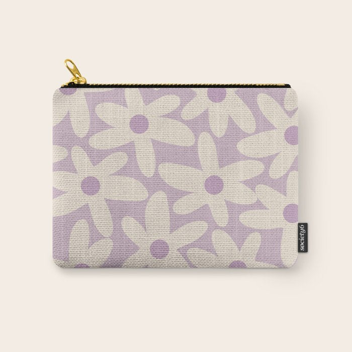 Daisy Time Retro Floral Pattern in Lavender Cream Carry All Pouch Gallery Image 1
