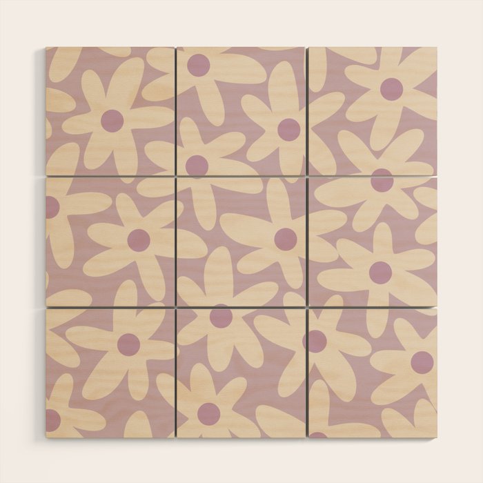 Daisy Time Retro Floral Pattern in Lavender Cream Wood Wall Art Gallery Image 1