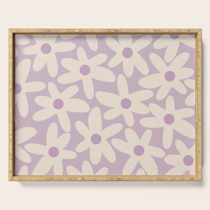 Daisy Time Retro Floral Pattern in Lavender Cream Serving Tray Gallery Image 1