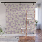 Daisy Time Retro Floral Pattern in Lavender Cream Wall Mural Gallery Image 1