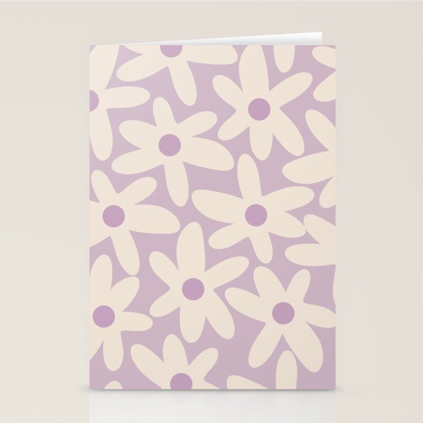 Daisy Time Retro Floral Pattern in Lavender Cream Stationery Card Gallery Image 2