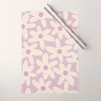 Daisy Time Retro Floral Pattern in Lavender Cream Wrapping Paper Gallery Image 1