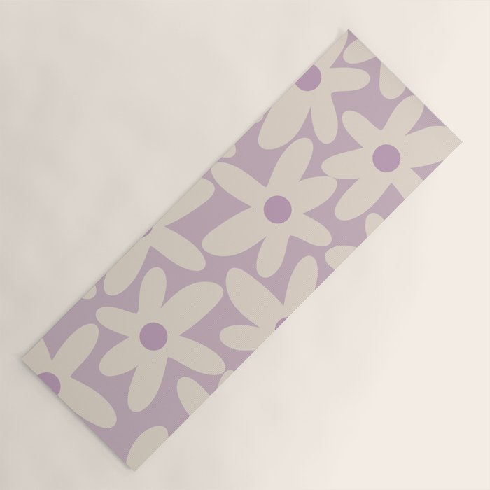 Daisy Time Retro Floral Pattern in Lavender Cream Yoga Mat Gallery Image 1