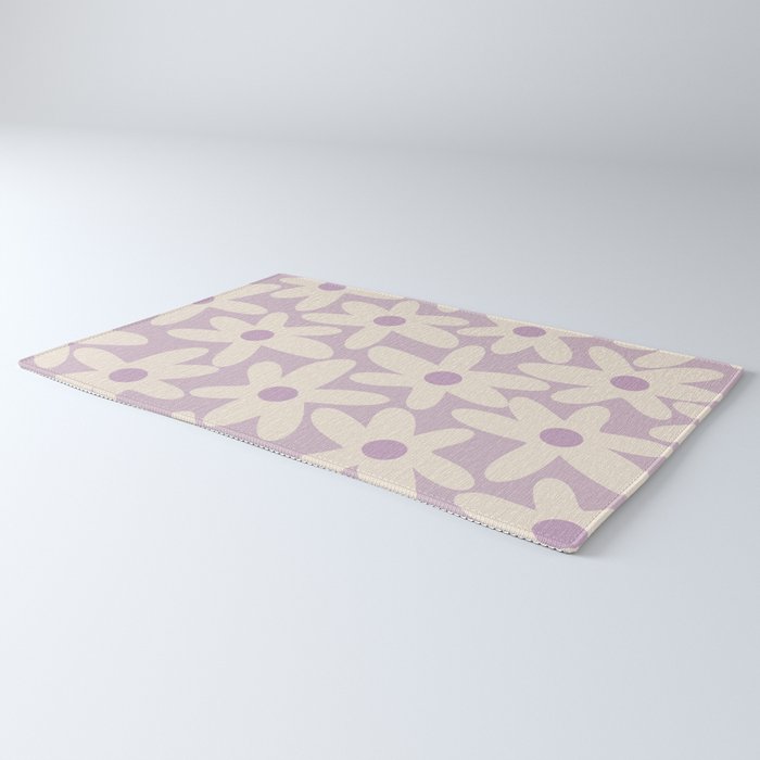 Daisy Time Retro Floral Pattern in Lavender Cream Rug Gallery Image 3