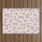 Daisy Time Retro Floral Pattern in Lavender Cream Outdoor Rug Gallery Image 1