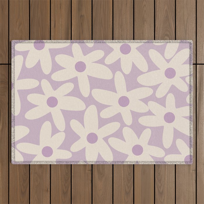 Daisy Time Retro Floral Pattern in Lavender Cream Outdoor Rug Gallery Image 1