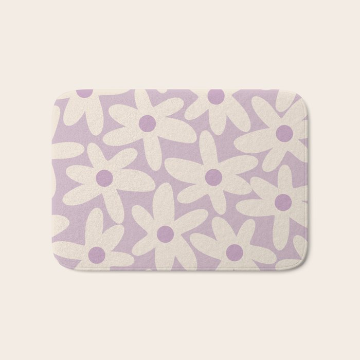 Daisy Time Retro Floral Pattern in Lavender Cream Bath Mat Gallery Image 1