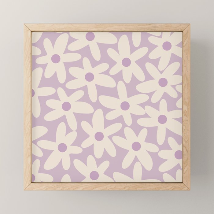 Daisy Time Retro Floral Pattern in Lavender Cream Mini Art Print Gallery Image 1
