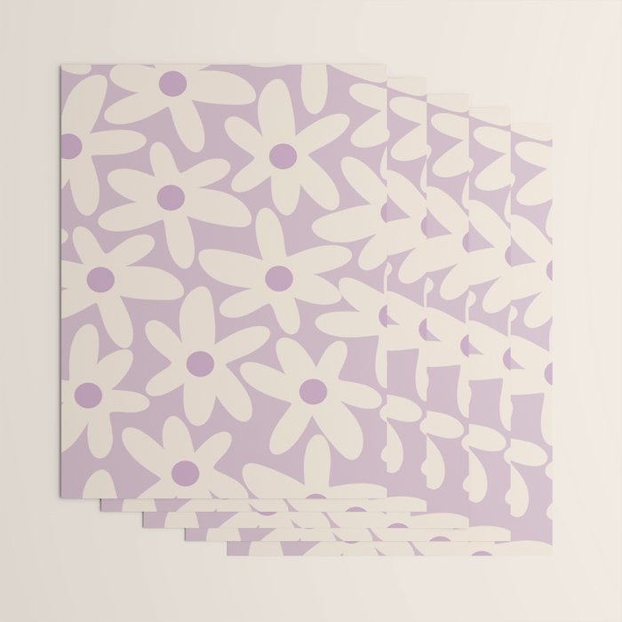 Daisy Time Retro Floral Pattern in Lavender Cream Wrapping Paper Gallery Image 3