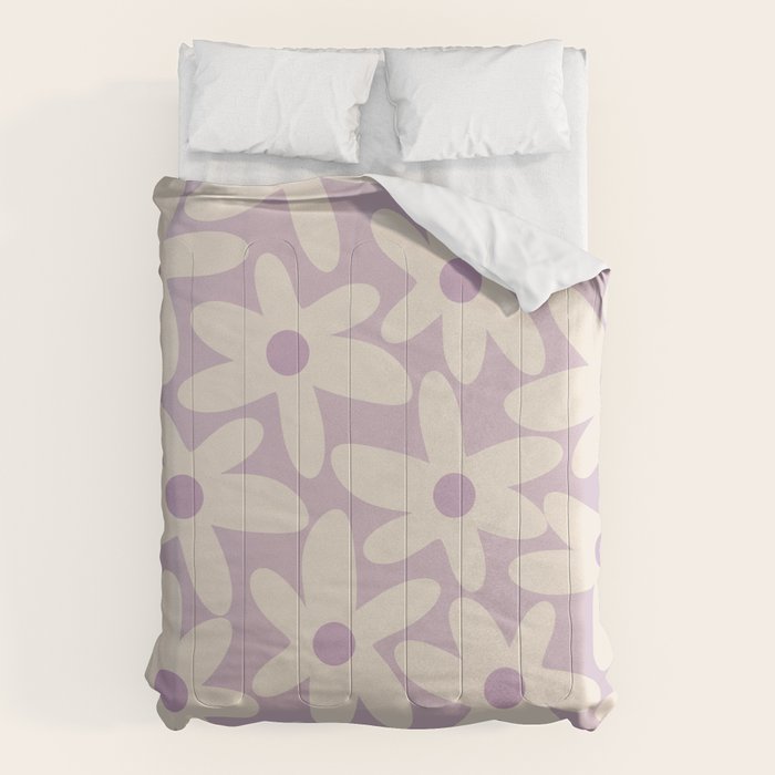 Daisy Time Retro Floral Pattern in Lavender Cream Comforter Gallery Image 6