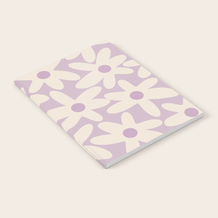 Daisy Time Retro Floral Pattern in Lavender Cream Notebook Gallery Image 1
