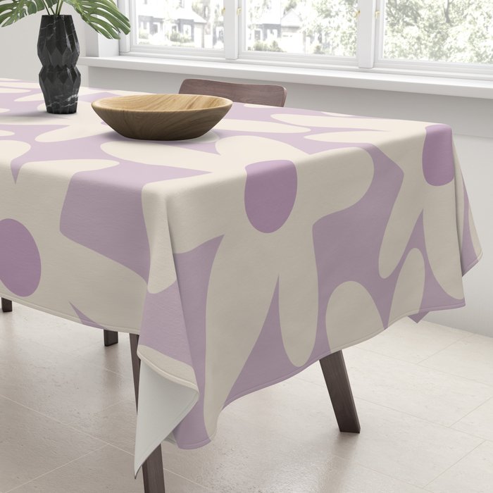 Daisy Time Retro Floral Pattern in Lavender Cream Tablecloth Gallery Image 3