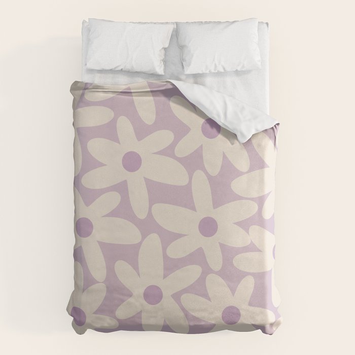 Daisy Time Retro Floral Pattern in Lavender Cream Duvet Cover Gallery Image 6