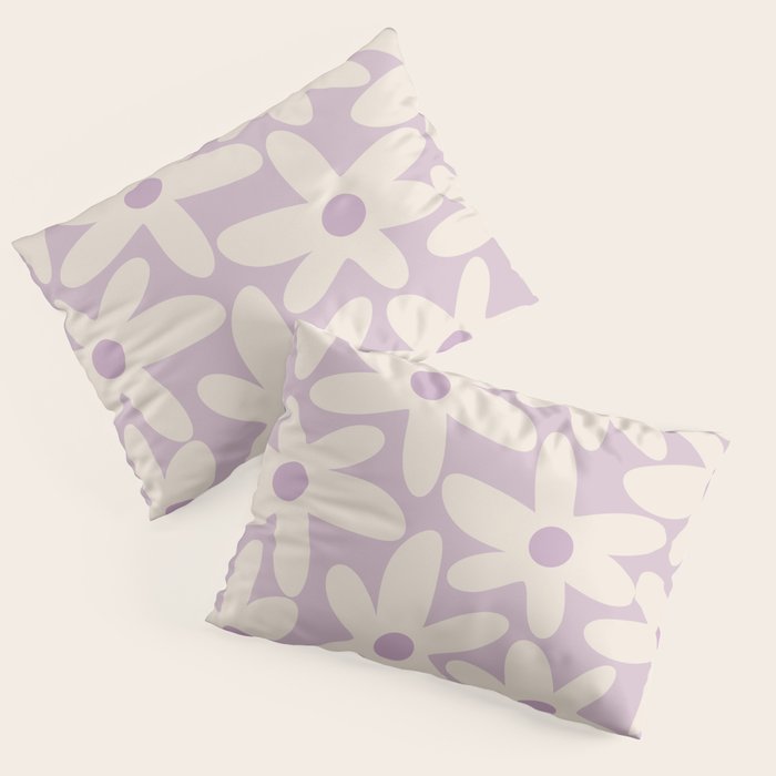 Daisy Time Retro Floral Pattern in Lavender Cream Pillow Sham Gallery Image 1